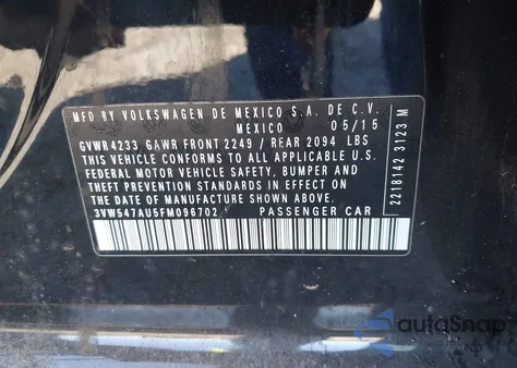 2015 Volkswagen Golf Gti 2.0T S W/Performance Package 4-Door z USA, uszkodzony, nr VIN 3VW547AU5FM096702